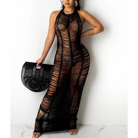 Women Bikini Cover Up Hollow Out Tassel Summer See-through Cover Up Beachwear - Picture 5 of 9